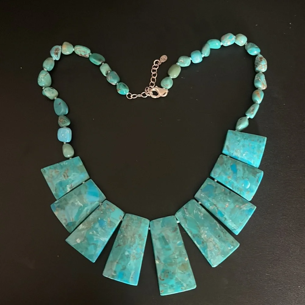 Turquoise Statement Bib Necklace - Blue Green Stone Design